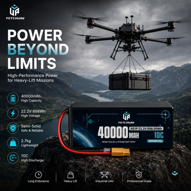 40000mAh 6S 22.2V semi solid state heavy lift industrial UAV battery 360Wh/kg high energy density